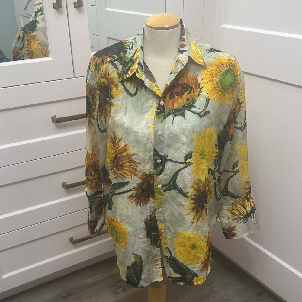 Gant Sunflower Print Cotton Silk Shirt Size 6
